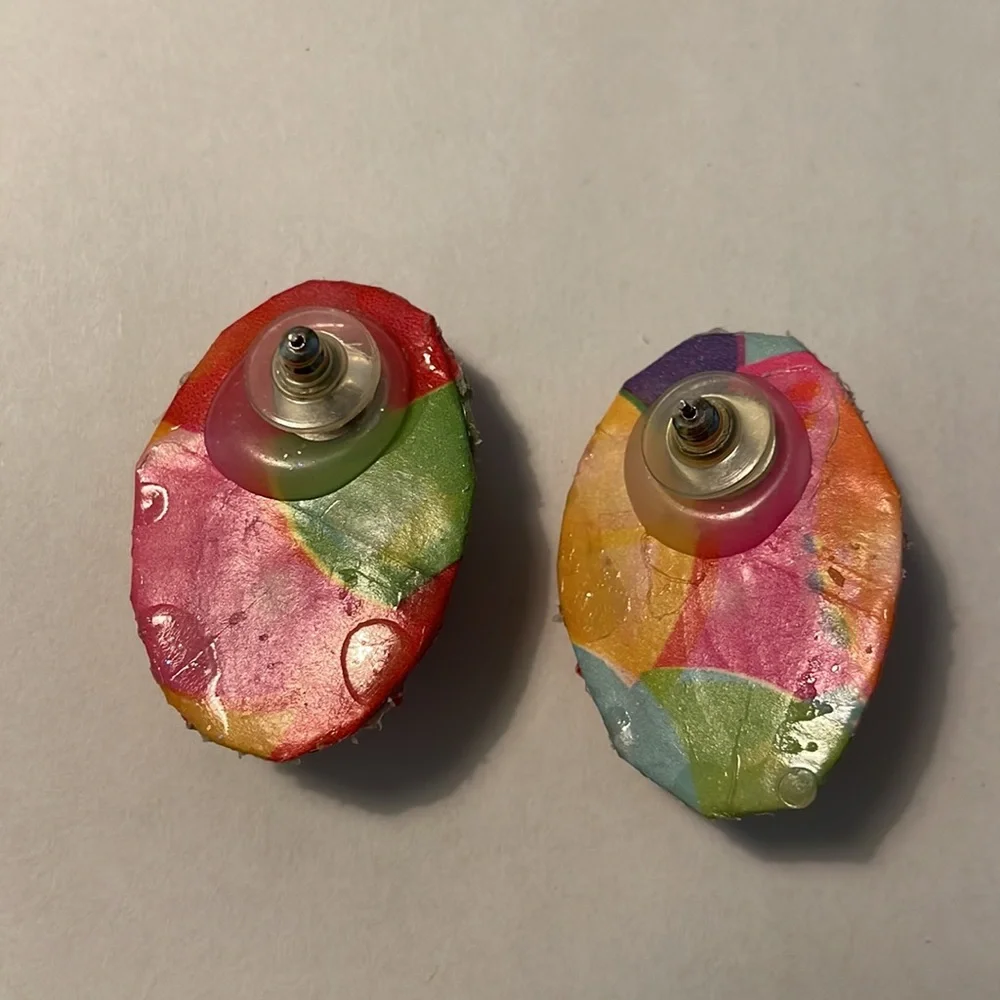 Vintage handmade pink glitter matching earring brooch set